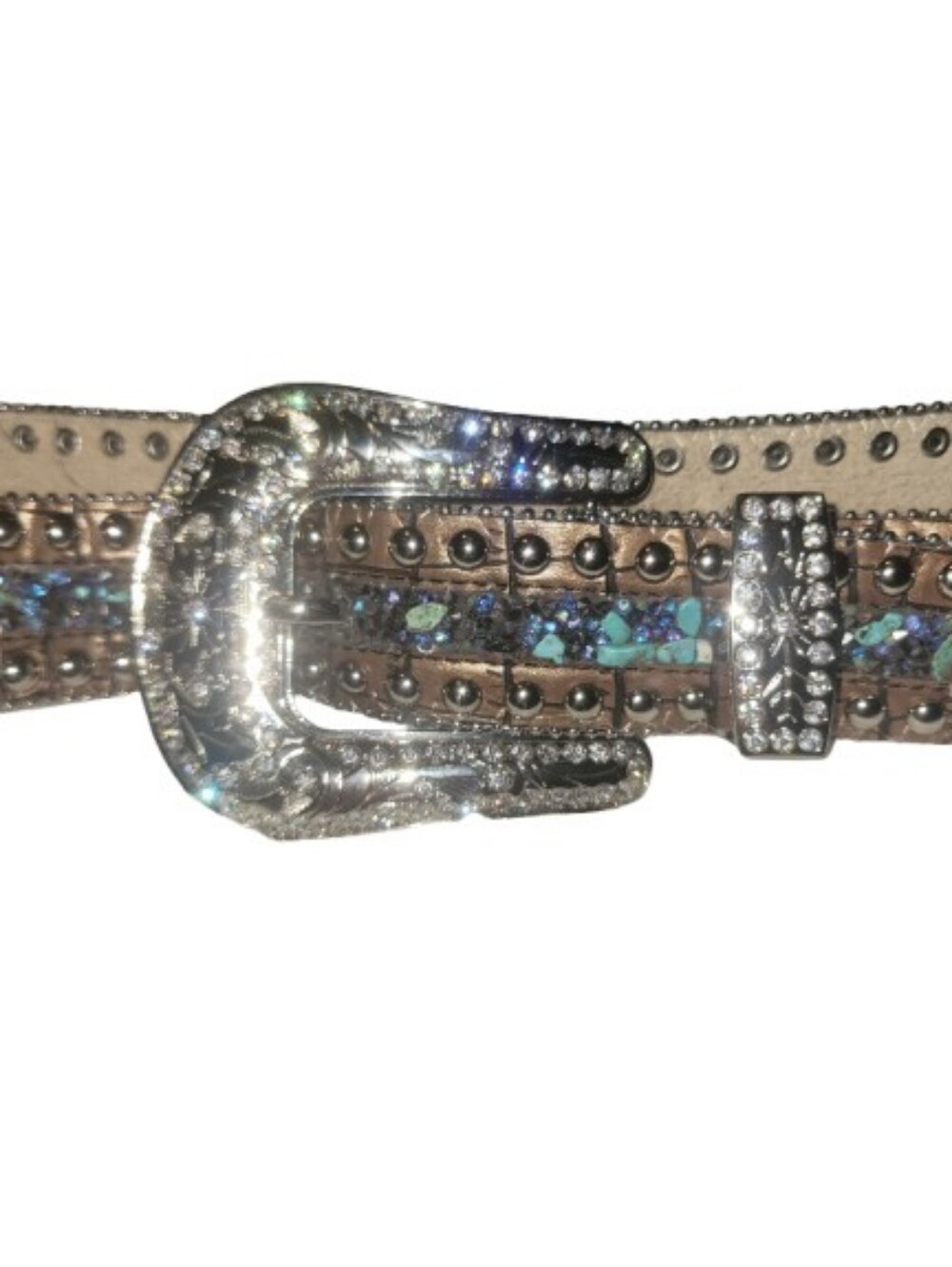 Embellished Rhinestone Turquoise Western Belt - Picture 4 of 6